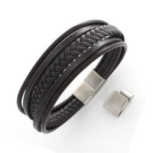 Hot Sale Braided Bracelet Leather With Stainless Steel Magnetic Clasp